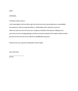 Sample Authorization Letter To Claim