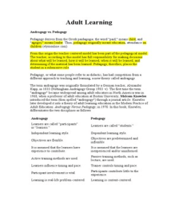 Adult Learning. Andragogy vs. Pedagogy Pedagogy derives from the Greek ... Adult Learning. Andragogy vs. Pedagogy Pedagogy derives from the Greek ...