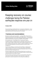 Keeping Recovery on Course: Challenges facing the Pakistan earthquake response one year on